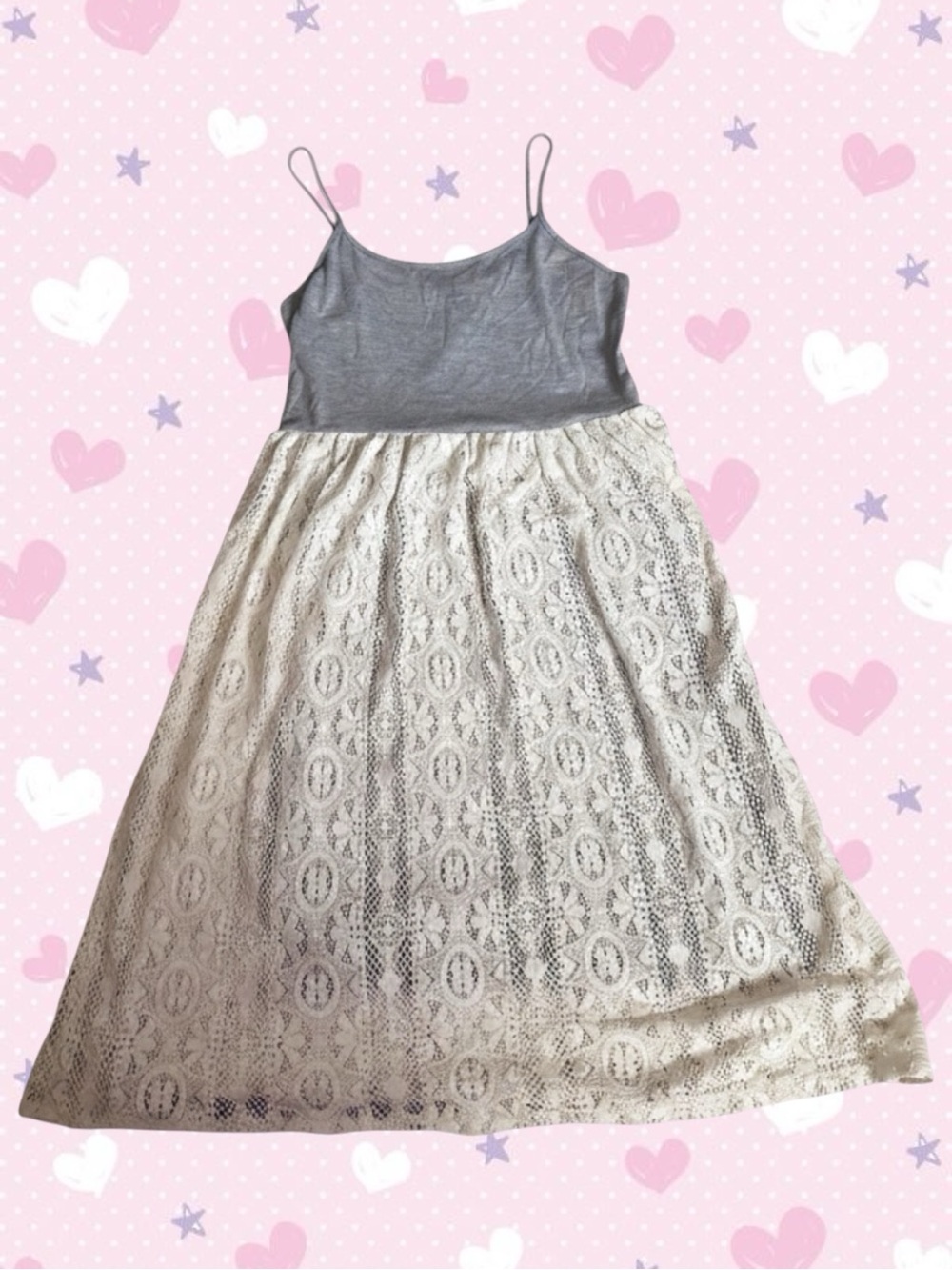 Xhilaration Grey & Cream Crochet Lace Cami Dress Small